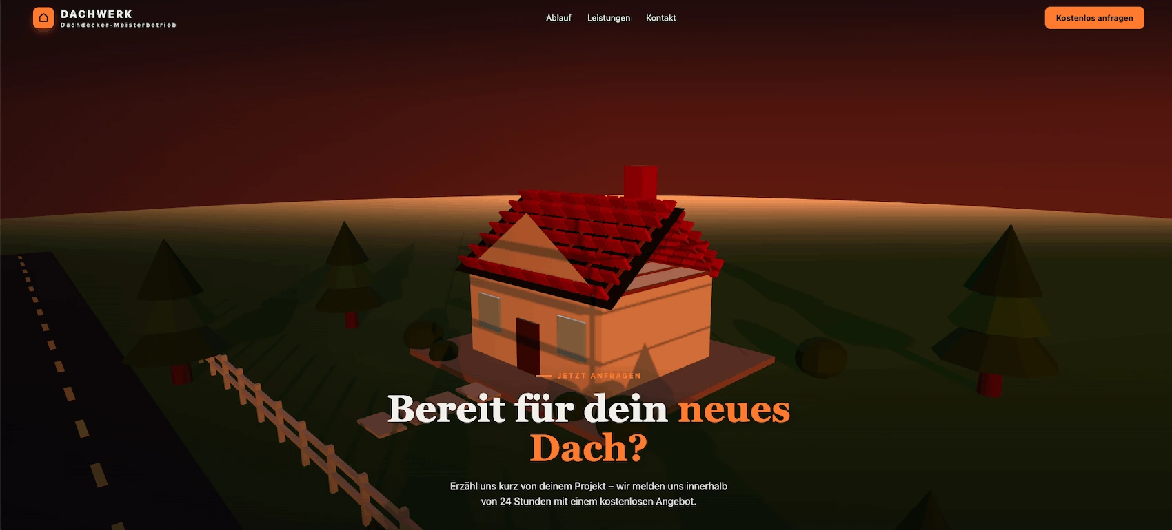 DACHWERK — das Dach entsteht Schritt für Schritt beim Scrollen mit Three.js